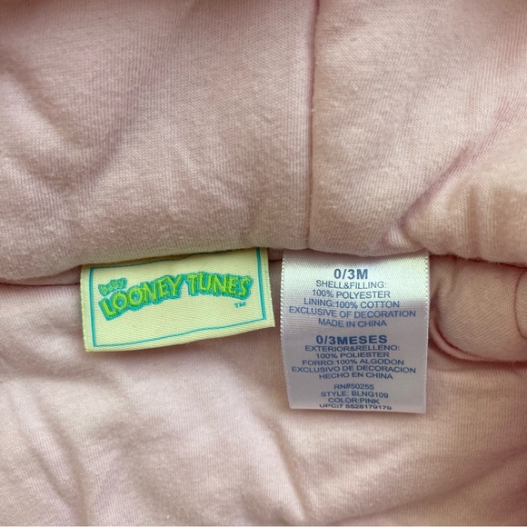 Y2K Baby Looney Tunes Tweety Bird Bear Snowsuit Cute Ears Pink Fuzzy 0/3M - Picture 6 of 13